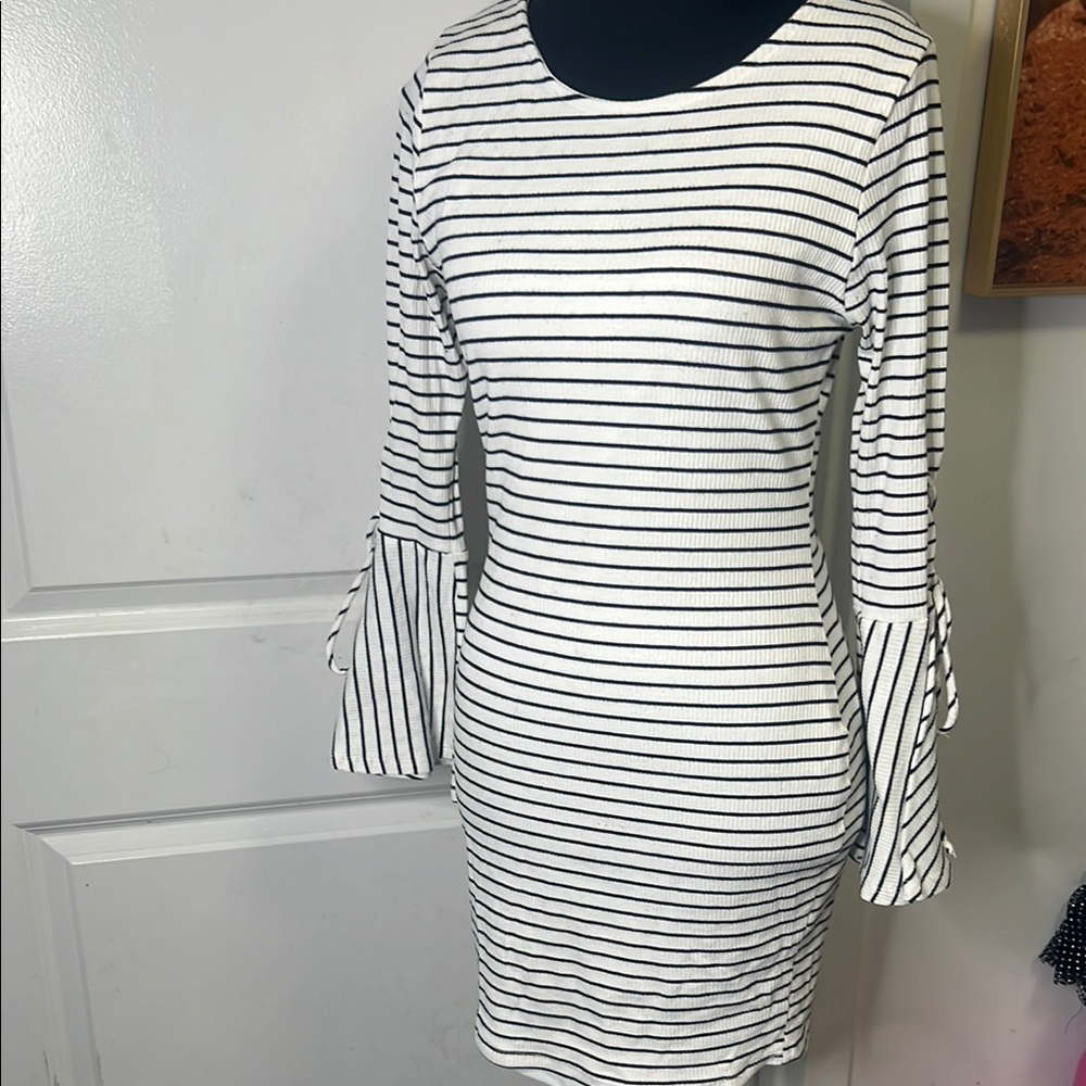 Charlotte Russe Black and White Striped Long Sleeve Dress